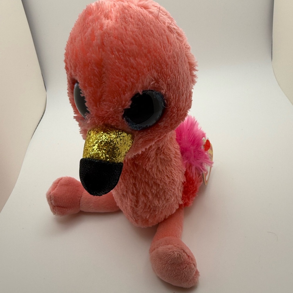 Ty Pink Flamingo Stuffed Animal with Gold Beak